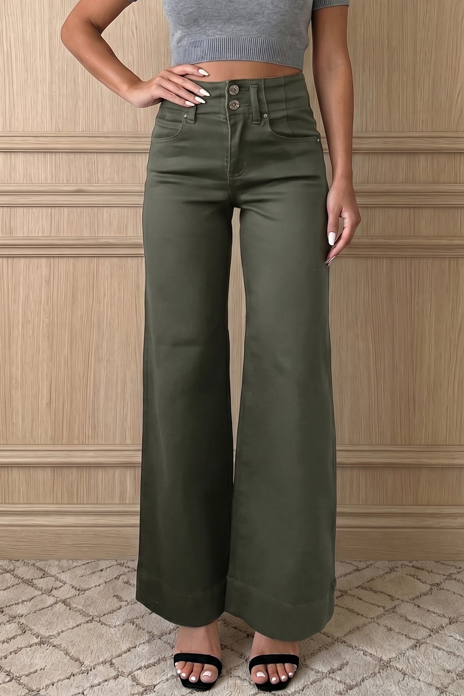 Black 2-Button High Waist Flared Bottom Jeans