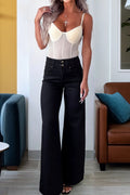 Black 2-Button High Waist Flared Bottom Jeans