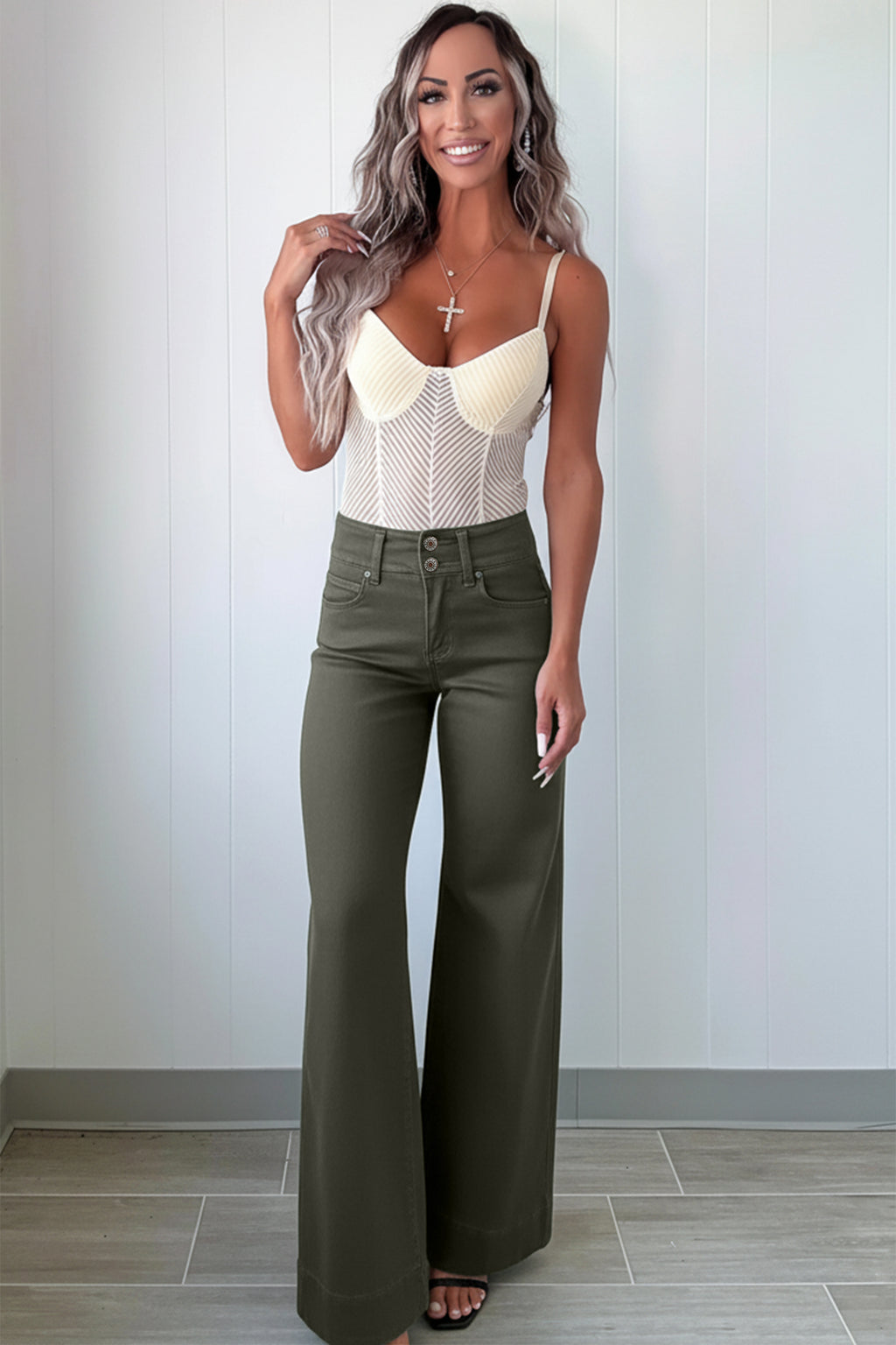 Black 2-Button High Waist Flared Bottom Jeans