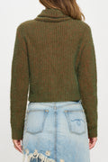 Knit Long Sleeve Collard Cardigan with Buttons