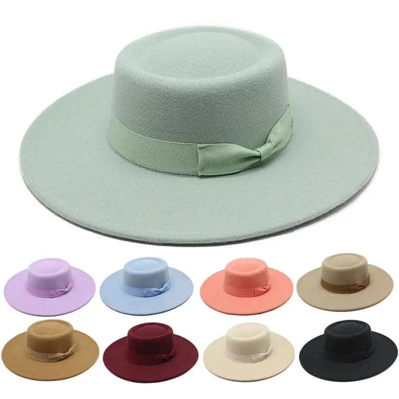 Round Ribbon Boater Brim Stiff Fedora
