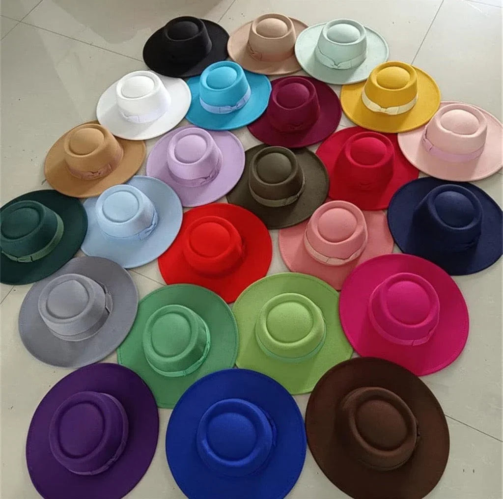 Round Ribbon Boater Brim Stiff Fedora