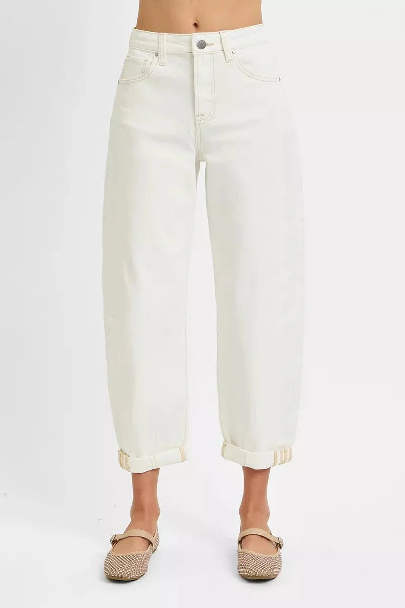 RISEN Full Size High Rise Barrel Cropped Jeans Plus Size